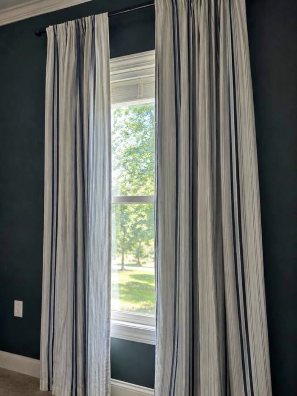 2 IKEA TICKA 57W x 99L Blue and White 100% Cotton Striped Drapes